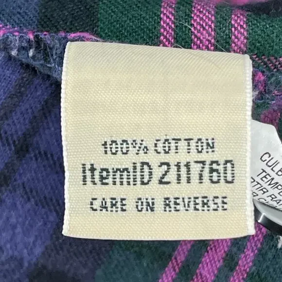 LL BEAN Nightgown Womens L Flannel Plaid Long Sleeve Sleepwear PJs Cotton Purple - Picture 10 of 14